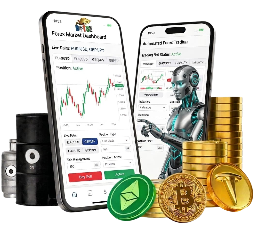 Botsfirm automated Forex trading dashboard shown on mobile devices
